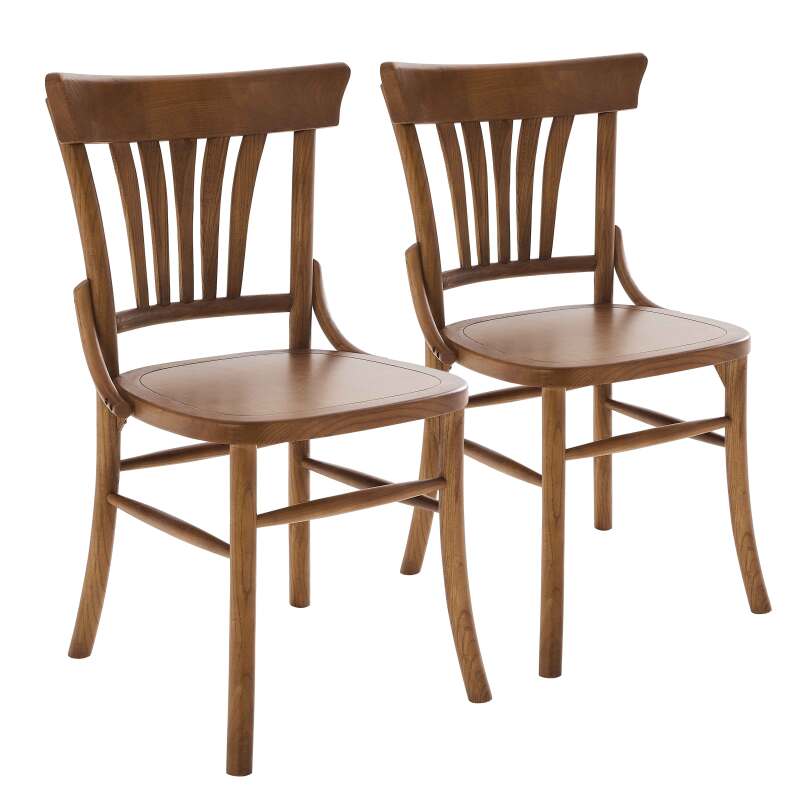 Set mit 2 Stühlen aus dunklem Ulmenholz