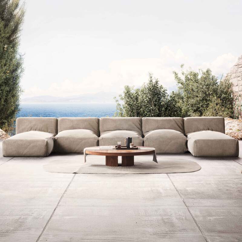 Modulare Gartenmöbel mit 3 Sesseln und 2 Chaiselongues 