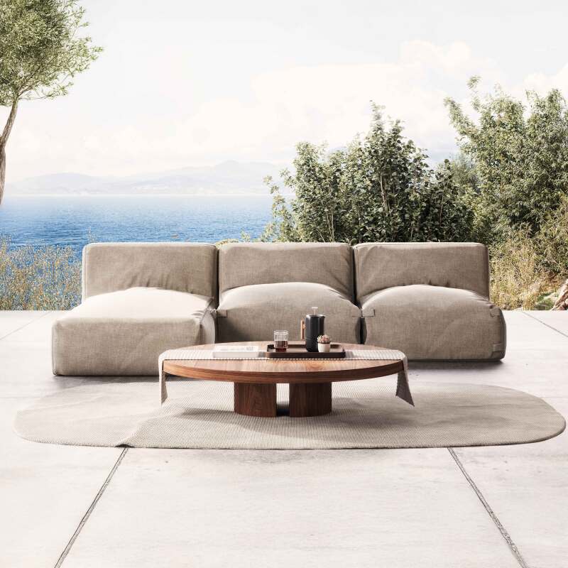 Modulare Gartenmöbel mit 2 Sesseln und 1 Chaiselongue 
