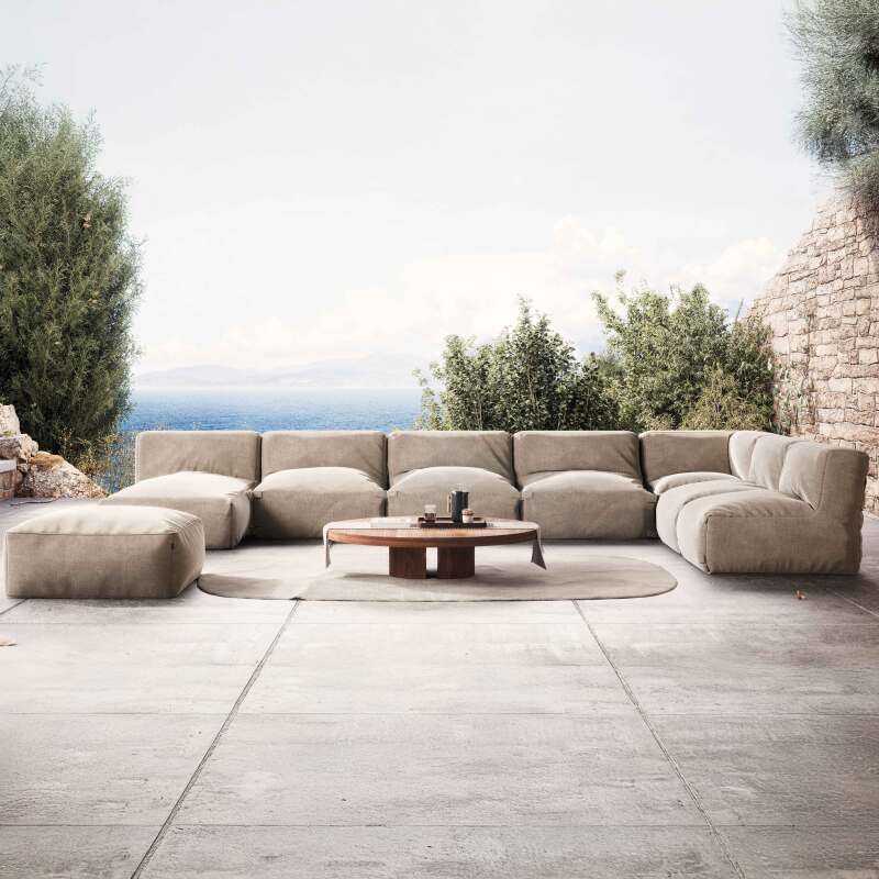 Modulare Gartenmöbel mit 5 Kaminstühlen, 1 Ecksessel, 1 Chaiselongue und 1 Hocker 