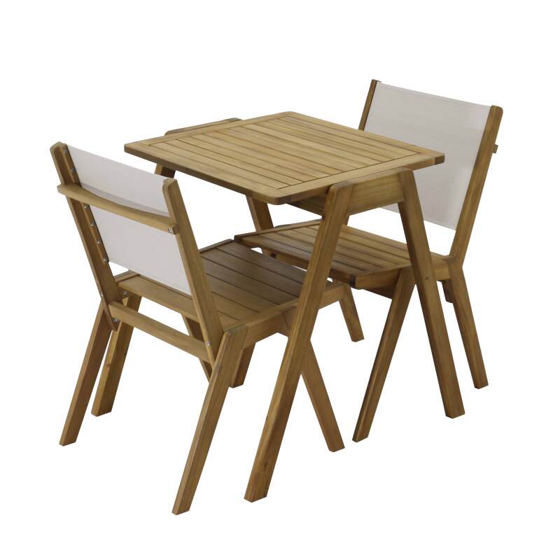 Quadratischer Gartentisch 67 x 80 x 76 cm aus FSC®-Eukalyptusholz und 2 Stühlen