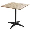 Quadratischer Gartentisch aus grauem Aluminium und Holzplatte 70x70 cm