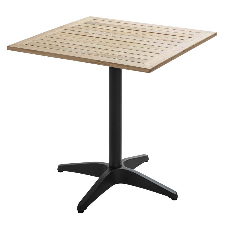 Quadratischer Gartentisch aus grauem Aluminium und Holzplatte 70x70 cm