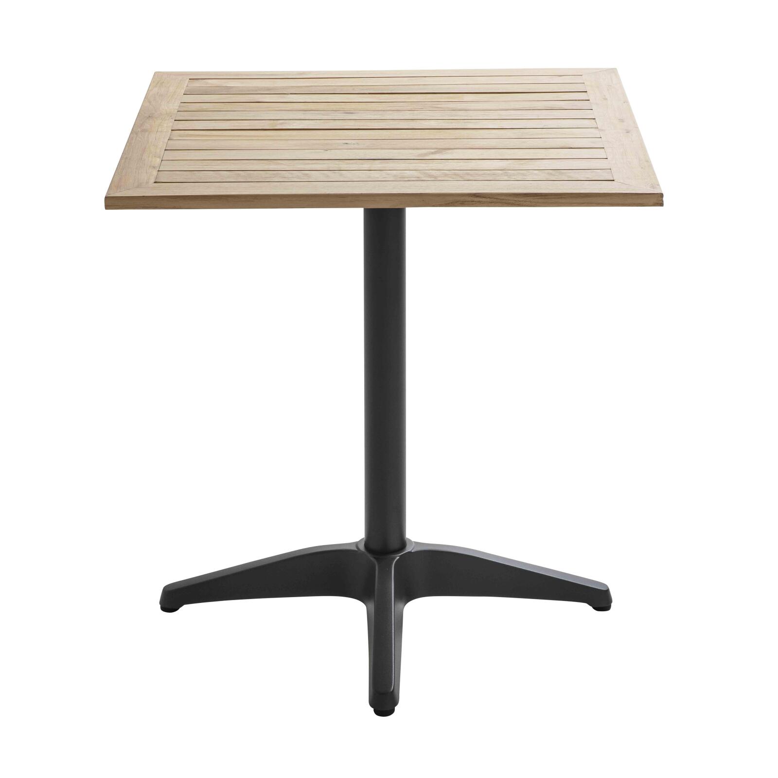 Quadratischer Gartentisch aus grauem Aluminium und Holzplatte 70x70 cm Quadratischer Gartentisch aus grauem Aluminium und Holzplatte 70x70 cm