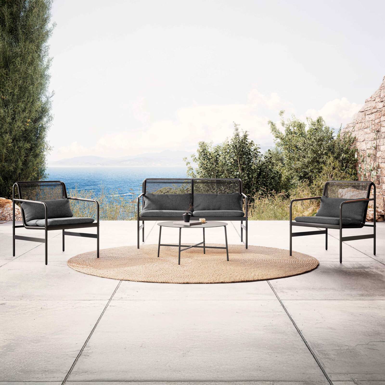 4-Sitzer-Gartenmöbel aus Metall mit 1 Sofa, 2 Sesseln und Couchtisch