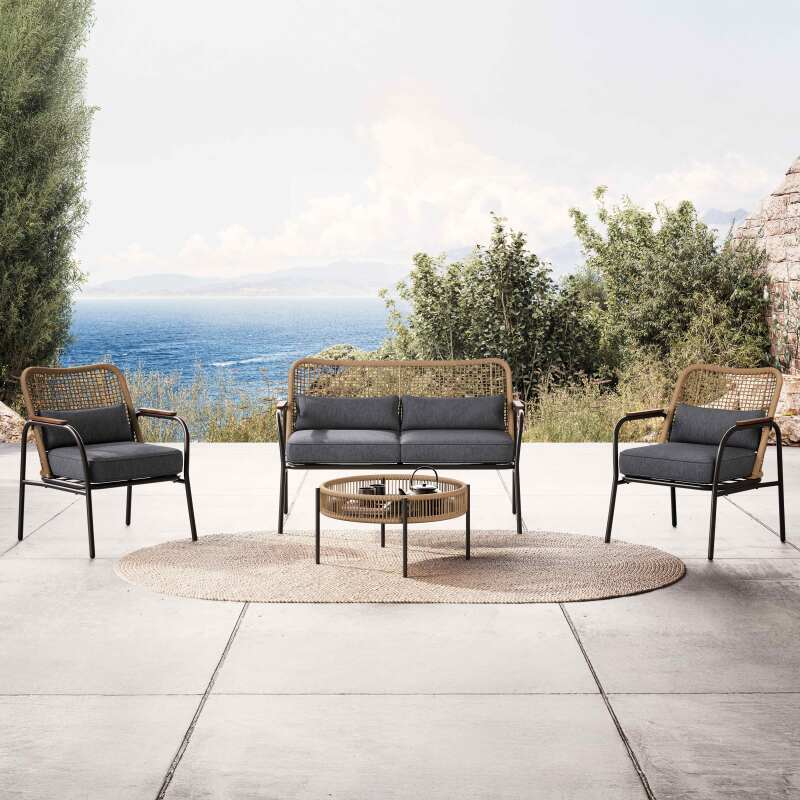 4-Sitzer-Rattan-Gartenmöbel mit Sofa, 2 Sesseln und Couchtisch