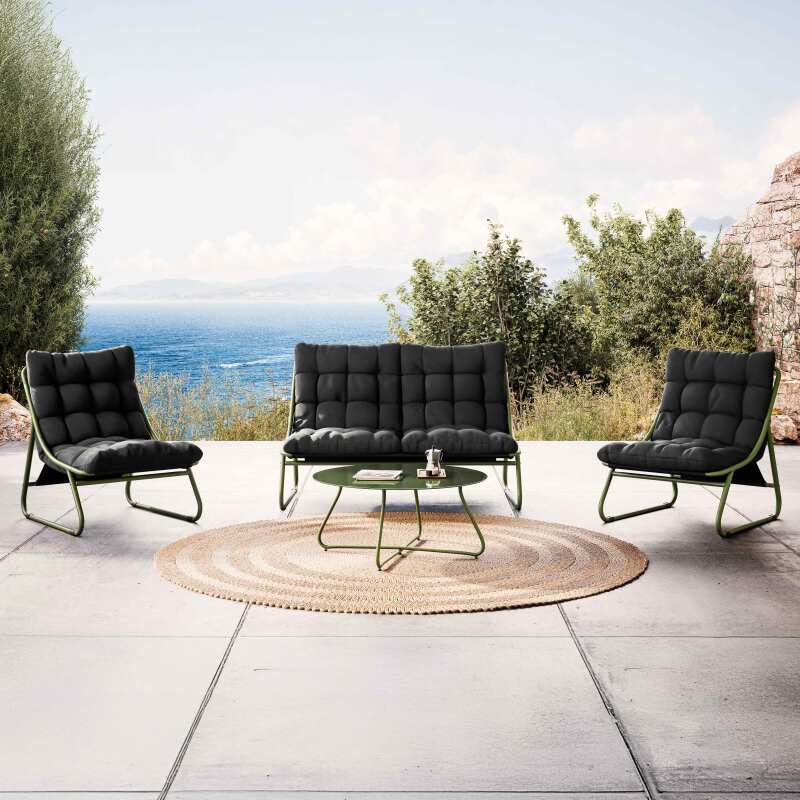 4-Sitzer-Gartenmöbel aus Metall mit 1 Sofa, 2 Sesseln und Couchtisch