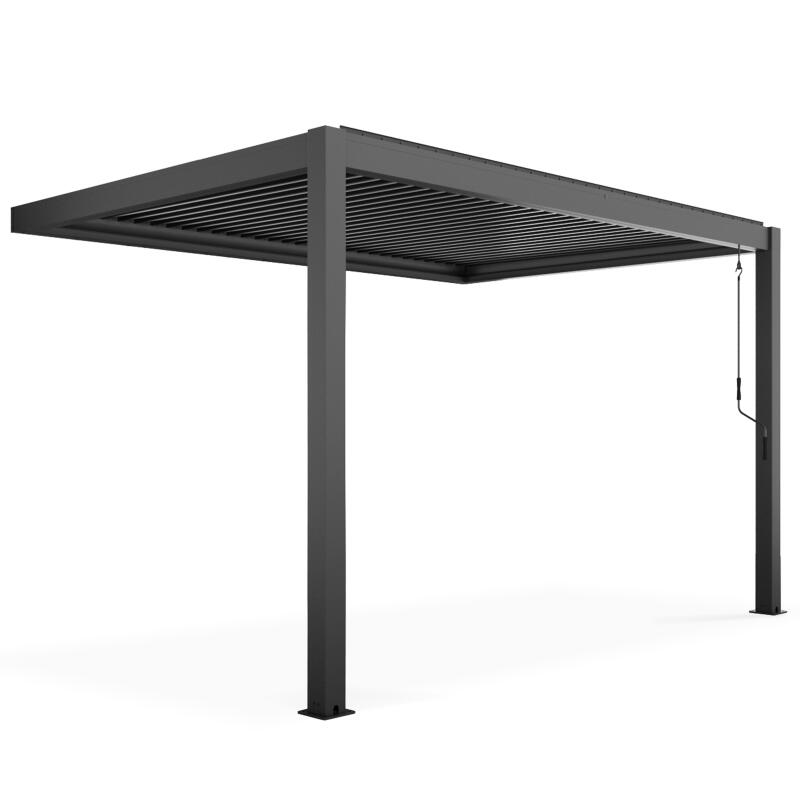 Bioklimatische Anbaupergola 4x3m aus anthrazitgrauem Aluminium
