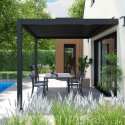 Bioklimatische Anbaupergola 4x3m aus anthrazitgrauem Aluminium