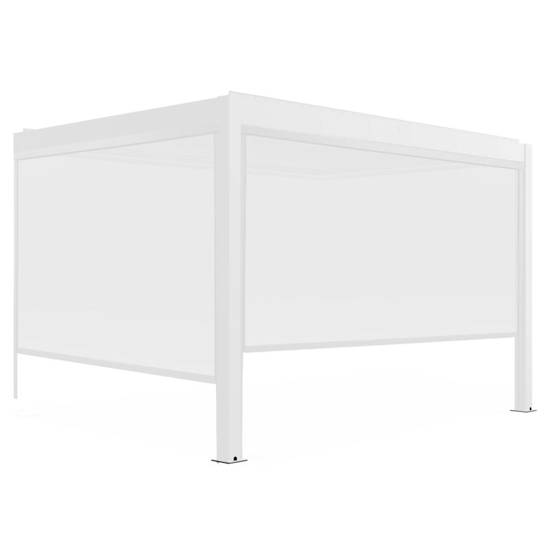 Pergola bioklimatisch Wand 4x3m motorisiert aus weißem Aluminium mit LED-Beleuchtung und Jalousien