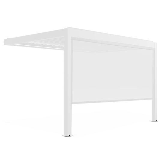 Pergola bioklimatisch Wand 4x3m motorisiert aus weißem Aluminium mit LED-Beleuchtung und Jalousien