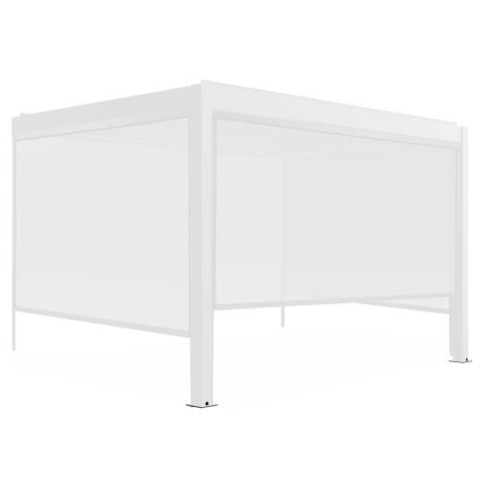 Pergola bioklimatisch Wand 4x3m motorisiert aus weißem Aluminium mit LED-Beleuchtung und Jalousien