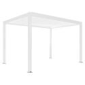 Pergola bioklimatisch Wand 4x3m motorisiert aus weißem Aluminium mit LED-Beleuchtung und Jalousien