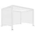Pergola bioklimatisch Wand 4x3m motorisiert aus weißem Aluminium mit LED-Beleuchtung und Jalousien