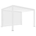Pergola bioklimatisch Wand 4x3m motorisiert aus weißem Aluminium mit LED-Beleuchtung und Jalousien
