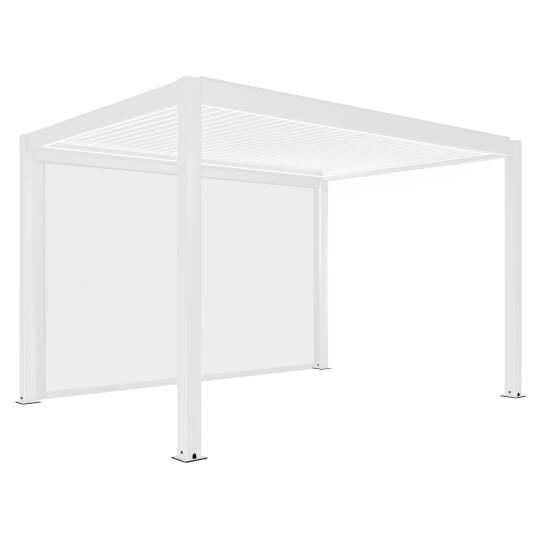 Pergola bioklimatisch Wand 4x3m motorisiert aus weißem Aluminium mit LED-Beleuchtung und Jalousien | Oviala