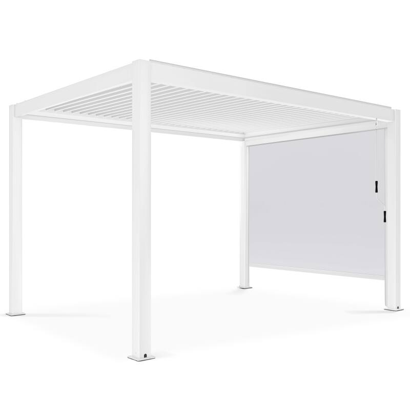 Pergola bioklimatisch freistehend 4x3m aus weißem Aluminium mit Jalousien