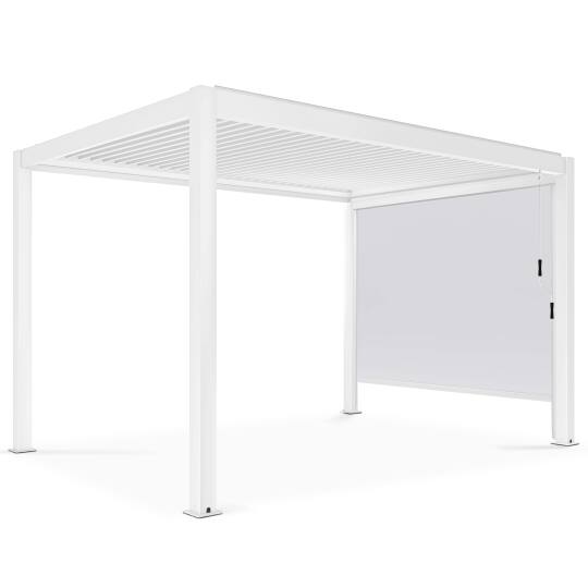 Pergola bioklimatisch freistehend 4x3m aus weißem Aluminium mit Jalousien