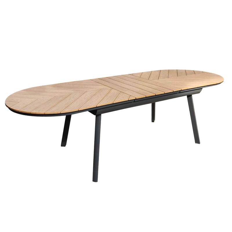 Ausziehbarer Gartentisch rechteckiger (220/280 x 100 x 76 cm) aus Aluminium und Polyholz 