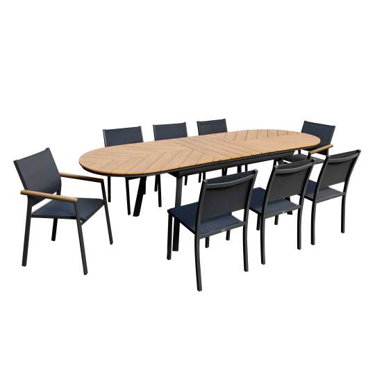 Rechteckiger ausziehbarer Gartentisch aus Polywood 180/220 cm mit 6 Stühlen und 2 Stühlen mit Armlehnen