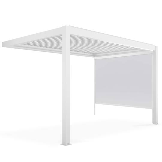 Pergola bioklimatisch Wand 4x3m aus weißem Aluminium mit 1, 2 oder 3 Jalousien