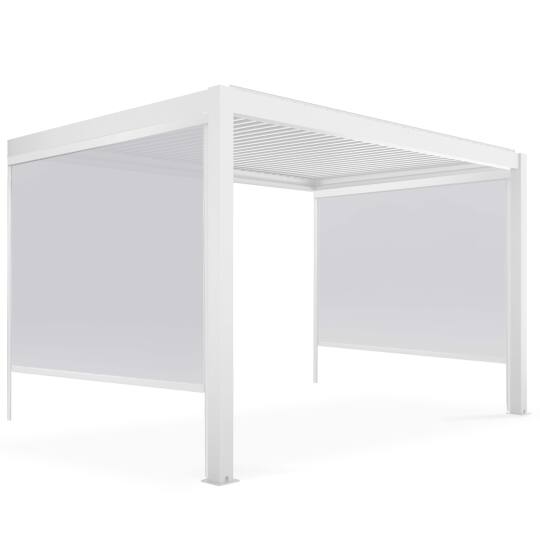 Pergola bioklimatisch Wand 4x3m aus weißem Aluminium mit 1, 2 oder 3 Jalousien
