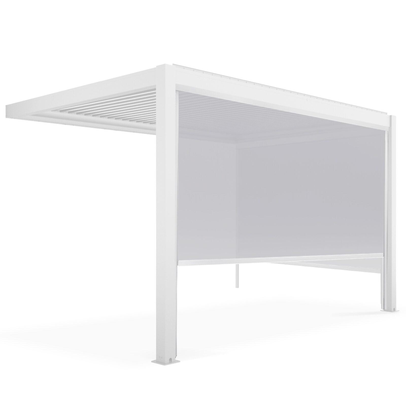 Pergola bioklimatisch Wand 4x3m aus weißem Aluminium mit 1, 2 oder 3 Jalousien