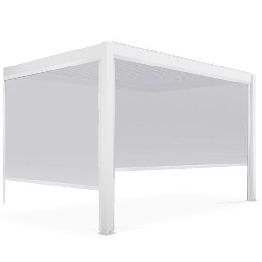 Pergola bioklimatisch Wand 4x3m aus weißem Aluminium mit 1, 2 oder 3 Jalousien