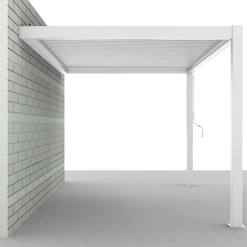 Pergola bioklimatisch Wand 4x3m aus weißem Aluminium mit 1, 2 oder 3 Jalousien