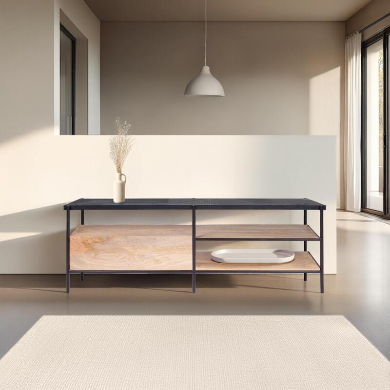 TV-Möbel aus massivem Mangoholz und Marmor, 150 cm lang 