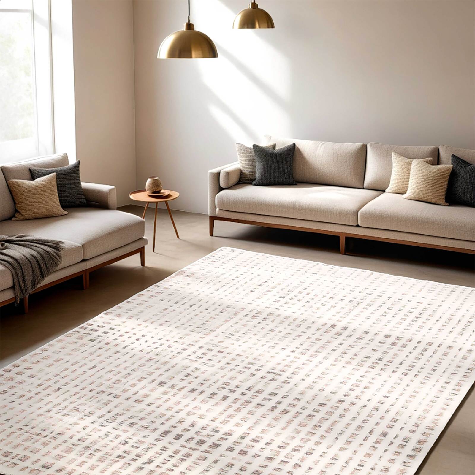 Rechteckiger Hochflorteppich aus kurzflorigem Polyester und Polypropylen