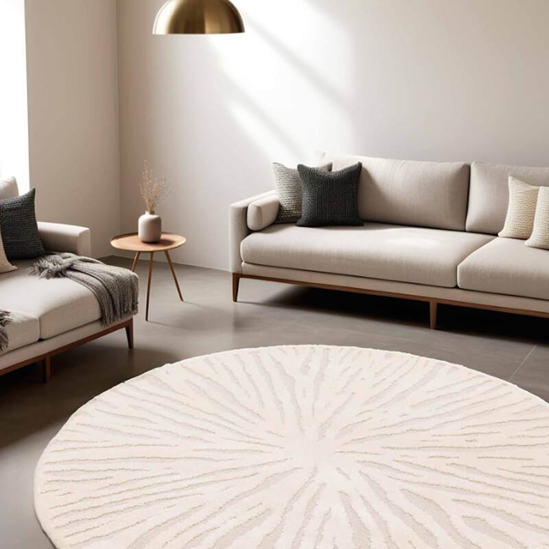 Runder Hochflorteppich aus Polyester und Polypropylen