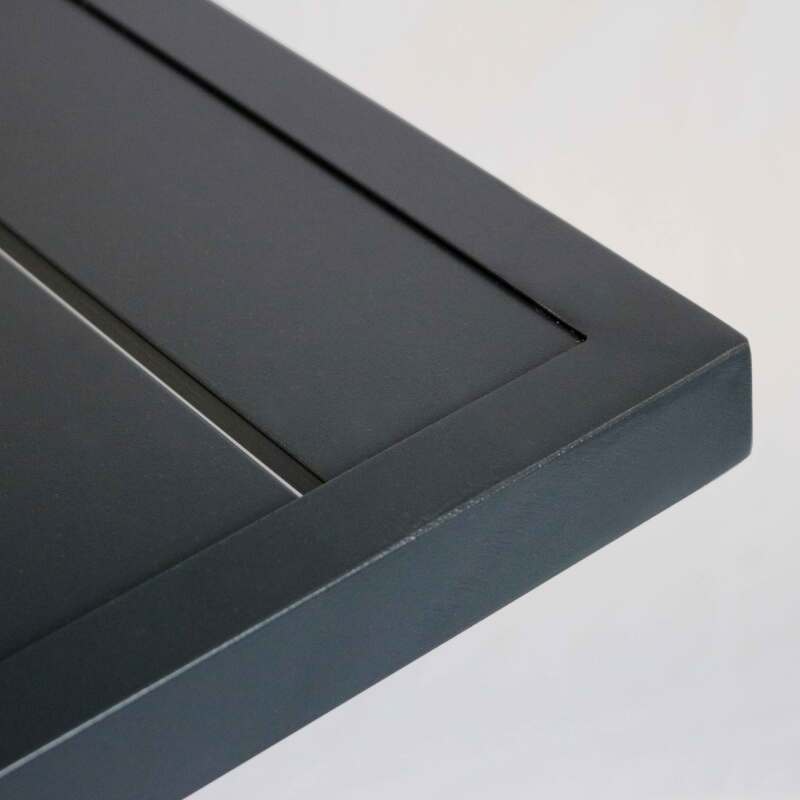 Grauer Bistrot-Gartentisch 70 x 70 cm und 4 Stühle mit Armlehnen aus Aluminium