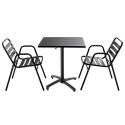 Grauer Bistrot-Gartentisch und 2 Stühle mit Armlehnen aus Aluminium 