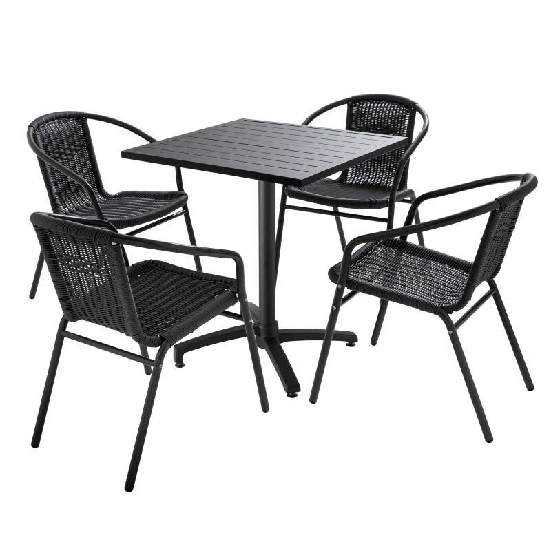 Quadratischer Gartentisch 70 x 70 cm und 4 Stühle mit Armlehnen