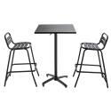 Hocher Garten Tisch 60 x 60 cm in Grau und 2 hohe Aluminiumstühle