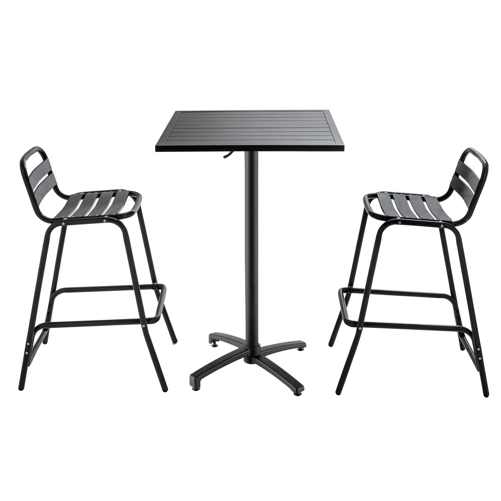 Hocher Garten Tisch 60 x 60 cm in Grau und 2 hohe Aluminiumstühle 