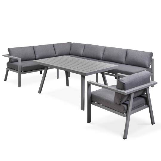 Gartenmöbel-Set aus Aluminium für 6 Personen + 1 Sessel + 1 Esstisch