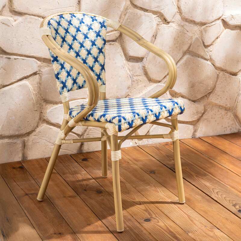 Gartenstuhl Pariser Bistro-Stil aus Aluminium und synthetischem Rattan mit Armlehnen, Kreuzmuster - Lifestyle