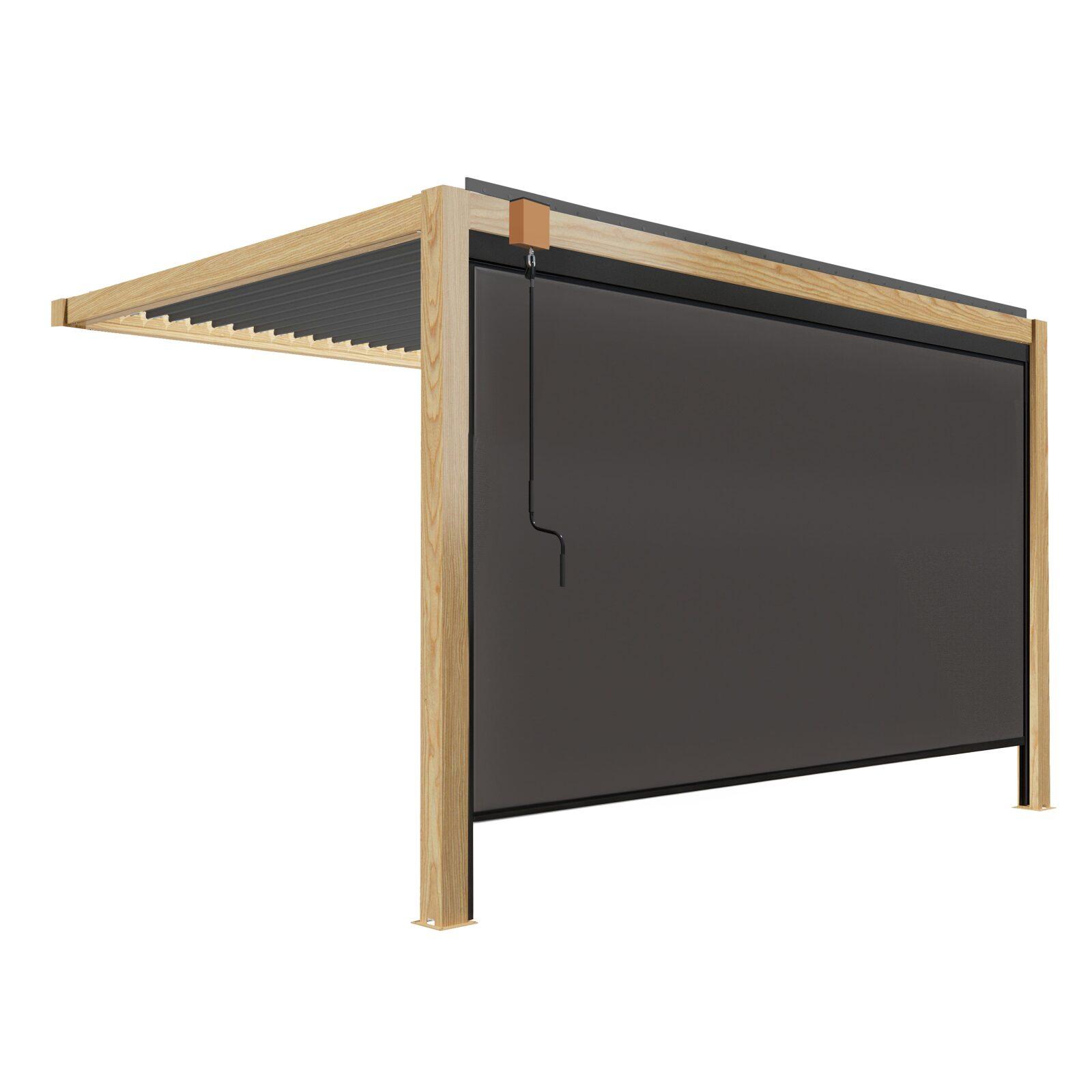 Angebaute bioklimatische Pergola 3 x 4 m aus Aluminium mit Holzdekor mit 1 Markise Angebaute bioklimatische Pergola 3 x 4 m aus Aluminium mit Holzdekor mit 1 Markise