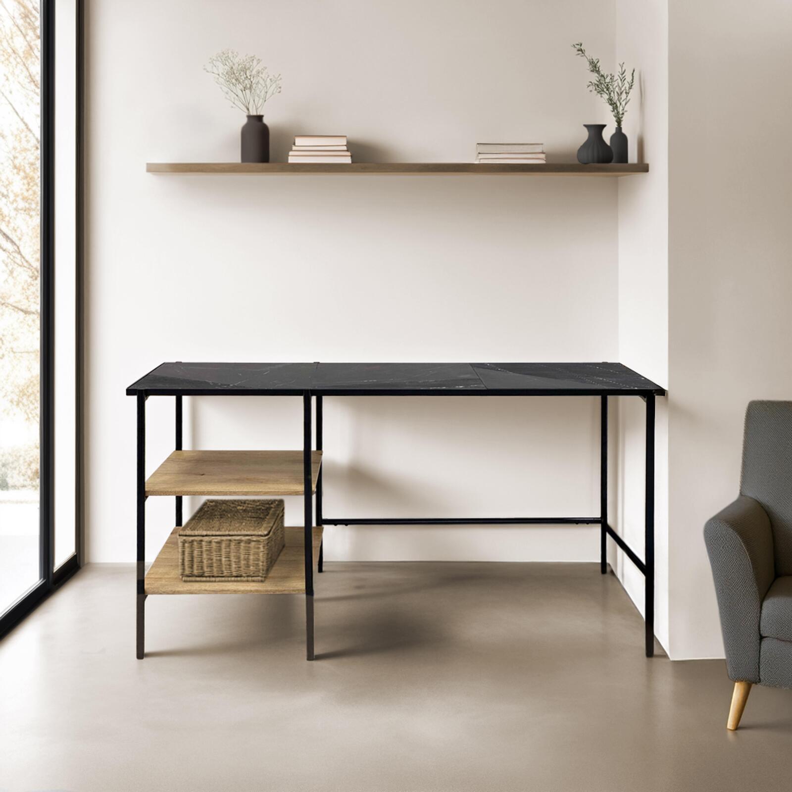 Schreibtisch mit Marmorregalen und Mangoholz