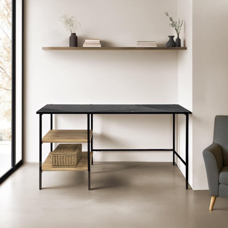 Schreibtisch mit Marmorregalen und Mangoholz