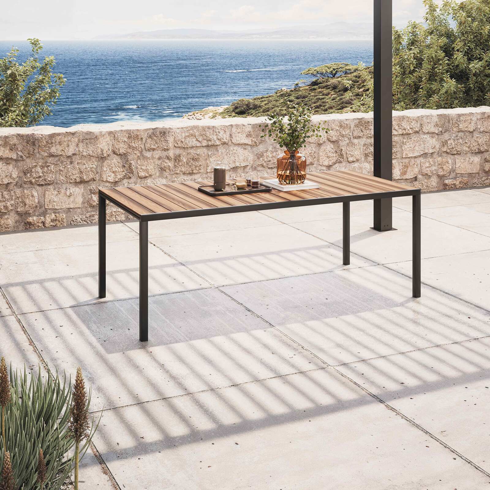 Rechteckiger, ausziehbarer Gartentisch (200/300 x 94,5 x 75 cm) aus Aluminium und Polywood Rechteckiger, ausziehbarer Gartentisch (200/300 x 94,5 x 75 cm) aus Aluminium und Polywood