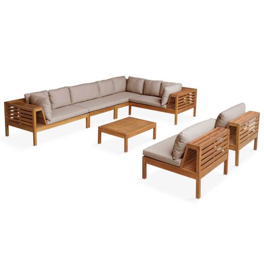 Gartenlounge-Set mit niedriger Sitzposition für 8 Personen und Tisch aus FSC®-zertifiziertem Eukalyptusholz