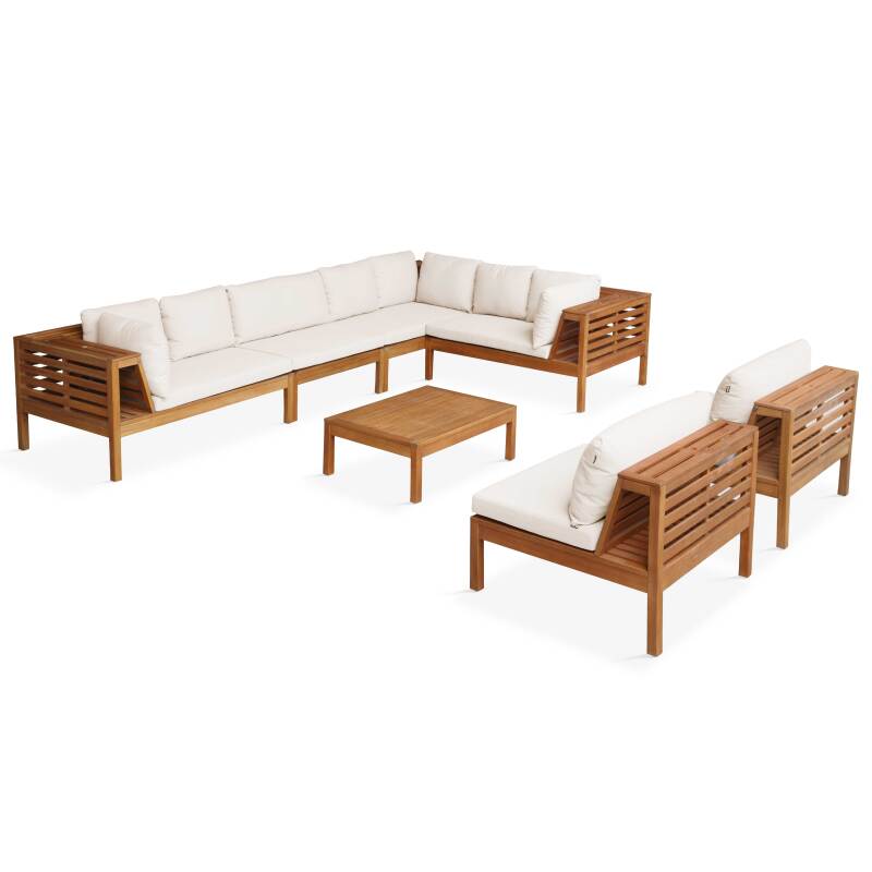 Gartenlounge-Set mit niedriger Sitzposition für 8 Personen und Tisch aus FSC®-zertifiziertem Eukalyptusholz