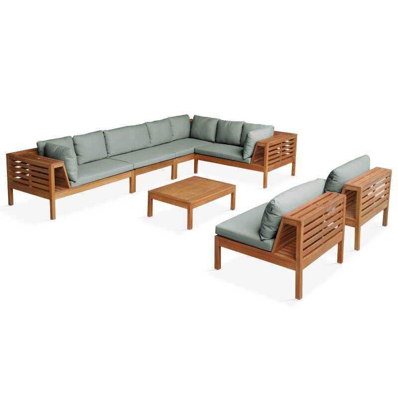 Gartenlounge-Set mit niedriger Sitzposition für 8 Personen und Tisch aus FSC®-zertifiziertem Eukalyptusholz