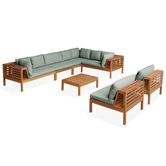 Gartenlounge-Set mit niedriger Sitzposition für 8 Personen und Tisch aus FSC®-zertifiziertem Eukalyptusholz