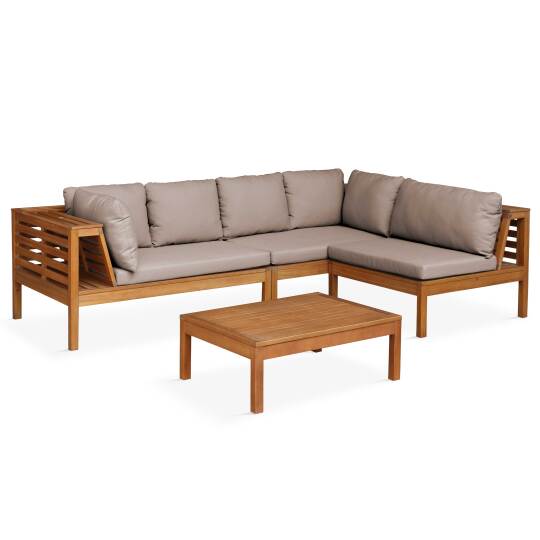 Ecksofa-Gartenlounge-Set für 4 Personen mit Tisch aus FSC®-zertifiziertem Eukalyptusholz