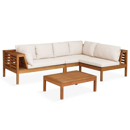 Ecksofa-Gartenlounge-Set für 4 Personen mit Tisch aus FSC®-zertifiziertem Eukalyptusholz