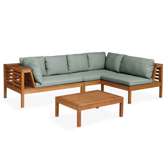 Ecksofa-Gartenlounge-Set für 4 Personen mit Tisch aus FSC®-zertifiziertem Eukalyptusholz